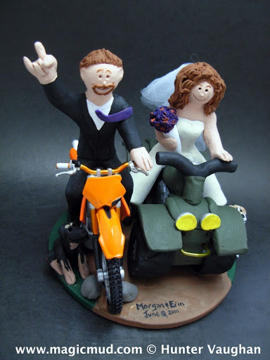 Motorcycle Dirt Bike Wedding Cake Topper Bride and Groom Green Kawasaki Ninja Funny Mechanic Grooms Cake Street Bike Wash